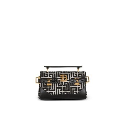 BALMAIN B-BUZZ 19 LEATHER BAG WITH JACQUARD MONOGRAM