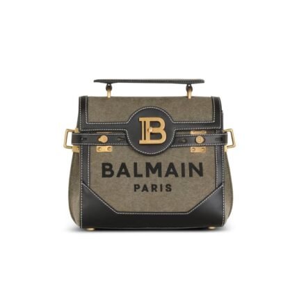 BALMAIN CANVAS B-BUZZ 23 BAG WITH LEATHER PANELS