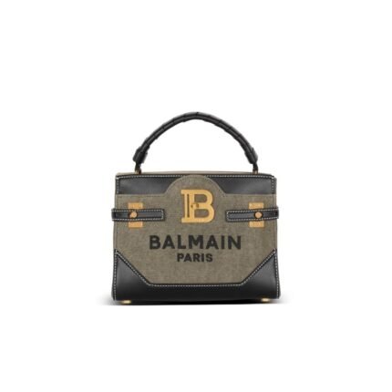 BALMAIN B-BUZZ 22 TOP-HANDLE BAG IN CANVAS AND LEATHER