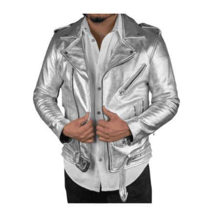 Silver Leather Jacket Men