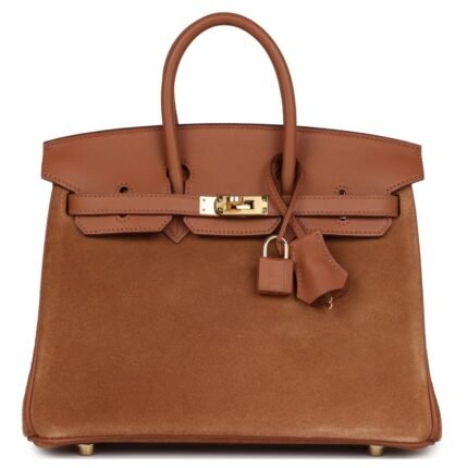 PRE-OWNED HERMÈS BIRKIN 25 CHAMOIS GRIZZLY AND GOLD SWIFT GOLD HARDWARE