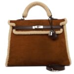 PRE-OWNED HERMÈS TEDDY KELLY 35 SHEARLING AND EBENE BARENIA PALLADIUM HARDWARE