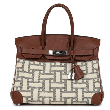 PRE-OWNED HERMÈS BIRKIN 30 MARRON D'INDE BUFFALO AND MOSAIQUE CANVAS PALLADIUM HARDWARE