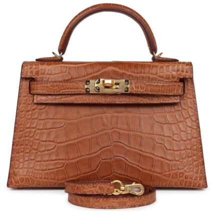 HERMÈS KELLY SELLIER 20 GOLD MATTE ALLIGATOR GOLD HARDWARE
