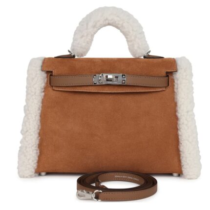 HERMÈS TEDDY KELLY 20 CHAMOIS SHEARLING AND SWIFT PALLADIUM HARDWARE