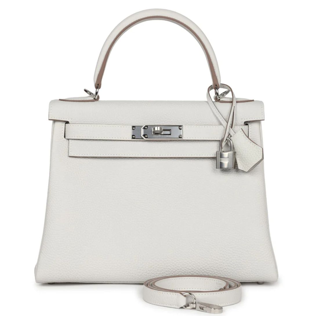 1 HERMÈS KELLY RETOURNE 28 GRIS PALE TOGO PALLADIUM HARDWARE