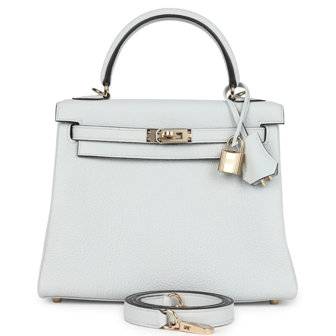 1 HERMÈS KELLY RETOURNE 25 GRIS PLATINE TOGO PERMABRASS HARDWARE