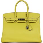 PRE-OWNED HERMÈS BIRKIN 35 LIME CANDY EPSOM PALLADIUM HARDWARE