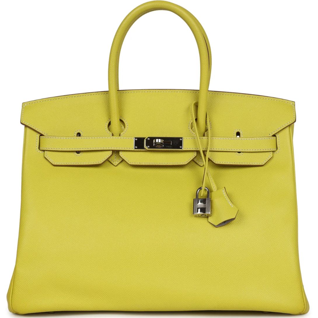 1 PRE-OWNED HERMÈS BIRKIN 35 LIME CANDY EPSOM PALLADIUM HARDWARE