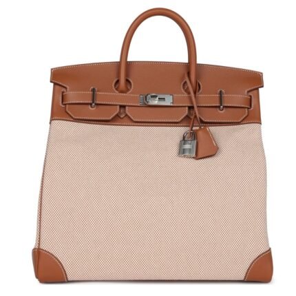 HERMÈS BIRKIN HAC 40 GOLD EVERCOLOR AND ECRU TOILE PALLADIUM HARDWARE