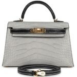 HERMÈS SPECIAL ORDER HSS KELLY SELLIER 20 GRIS PERLE AND BLACK MATTE ALLIGATOR GOLD HARDWARE