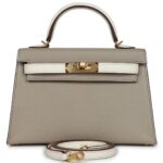 HERMÈS SPECIAL ORDER HSS KELLY 20 GRIS TOURTERELLE AND NATA CHEVRE GOLD HARDWARE