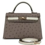 HERMÈS SPECIAL ORDER HSS KELLY SELLIER 20 GRIS TOURTERELLE AND BETON OSTRICH PERMABRASS HARDWARE