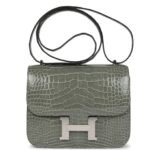 HERMÈS CONSTANCE 18 GRIS CIMENT SHINY ALLIGATOR PALLADIUM HARDWARE