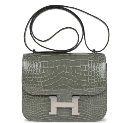 HERMÈS CONSTANCE 18 GRIS CIMENT SHINY ALLIGATOR PALLADIUM HARDWARE