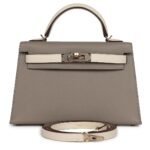 PRE-OWNED HERMÈS SPECIAL ORDER HSS KELLY SELLIER 20 CRAIE AND GRIS ASPHALTE EPSOM PERMABRASS HARDWARE