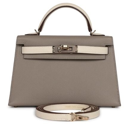 PRE-OWNED HERMÈS SPECIAL ORDER HSS KELLY SELLIER 20 CRAIE AND GRIS ASPHALTE EPSOM PERMABRASS HARDWARE