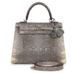 HERMÈS KELLY SELLIER 25 OMBRE VARANUS SALVATOR LIZARD PALLADIUM HARDWARE