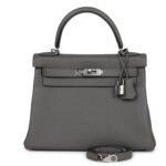 HERMÈS KELLY RETOURNE 28 GRIS MEYER CLEMENCE PALLADIUM HARDWARE