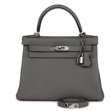 HERMÈS KELLY RETOURNE 28 GRIS MEYER CLEMENCE PALLADIUM HARDWARE