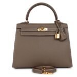 HERMÈS KELLY SELLIER 25 ETOUPE EPSOM GOLD HARDWARE