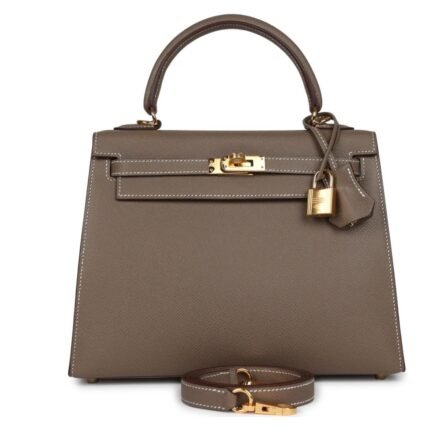 HERMÈS KELLY SELLIER 25 ETOUPE EPSOM GOLD HARDWARE