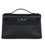 PRE-OWNED HERMÈS KELLY POCHETTE BLACK SWIFT PALLADIUM HARDWARE