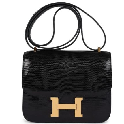 PRE-OWNED HERMÈS CONSTANCE 18 BLACK VARANUS NILOTICUS LIZARD GOLD HARDWARE