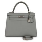 HERMÈS SPECIAL ORDER HSS KELLY SELLIER 28 GRIS MOUETTE VERSO TOGO BRUSHED PALLADIUM HARDWARE