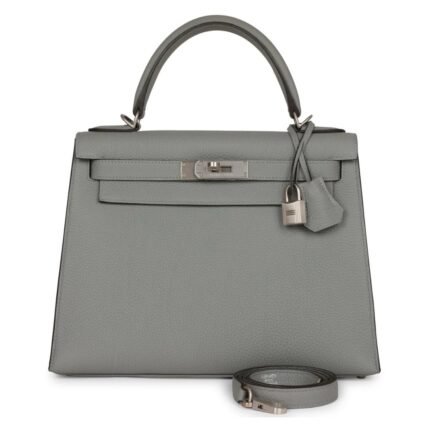 HERMÈS SPECIAL ORDER HSS KELLY SELLIER 28 GRIS MOUETTE VERSO TOGO BRUSHED PALLADIUM HARDWARE