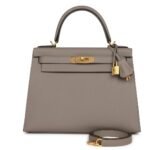 HERMÈS SPECIAL ORDER HSS KELLY SELLIER 28 GRIS ASPHALTE VERSO EPSOM BRUSHED GOLD HARDWARE