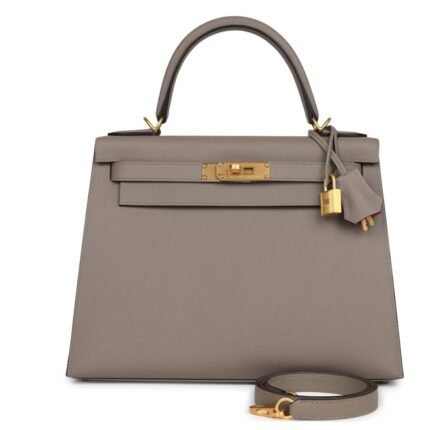 HERMÈS SPECIAL ORDER HSS KELLY SELLIER 28 GRIS ASPHALTE VERSO EPSOM BRUSHED GOLD HARDWARE