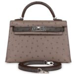 HERMÈS SPECIAL ORDER HSS KELLY SELLIER 20 GRIS TOURTERELLE AND GRAPHITE OSTRICH PALLADIUM HARDWARE