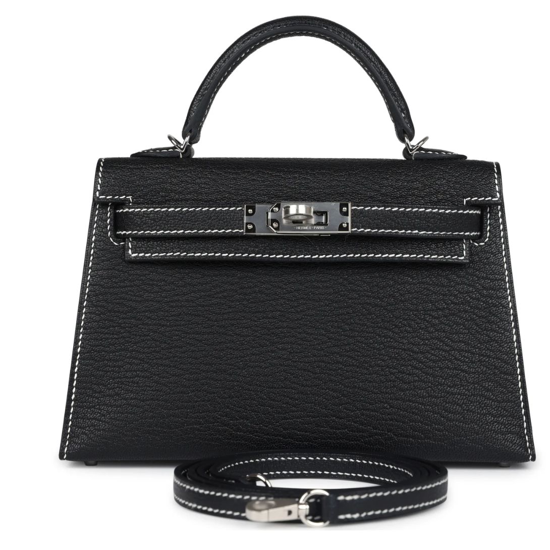 1 HERMÈS SPECIAL ORDER HSS KELLY SELLIER 20 BLACK CHEVRE MYSORE PALLADIUM HARDWARE