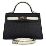 HERMÈS SPECIAL ORDER HSS KELLY SELLIER 20 BLACK AND BETON OSTRICH PERMABRASS HARDWARE