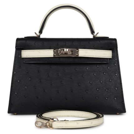 HERMÈS SPECIAL ORDER HSS KELLY SELLIER 20 BLACK AND BETON OSTRICH PERMABRASS HARDWARE
