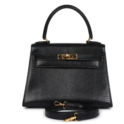 VINTAGE HERMÈS KELLY SELLIER 20 BLACK SHINY ALLIGATOR GOLD HARDWARE