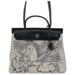 HERMÈS HERBAG ZIP PEGASE POP PM 31 ECRU TOILE H CANVAS AND BLACK HUNTER PALLADIUM HARDWARE