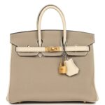 HERMÈS SPECIAL ORDER HSS BIRKIN 25 GRIS TOURTERELLE AND CRAIE TOGO BRUSHED GOLD HARDWARE