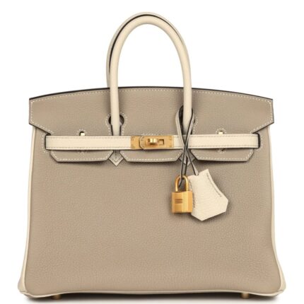 HERMÈS SPECIAL ORDER HSS BIRKIN 25 GRIS TOURTERELLE AND CRAIE TOGO BRUSHED GOLD HARDWARE