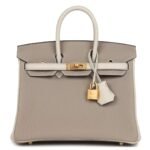 HERMÈS SPECIAL ORDER HSS BIRKIN 25 GRIS ASPHALTE AND CRAIE TOGO BRUSHED GOLD HARDWARE