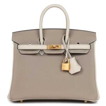 HERMÈS SPECIAL ORDER HSS BIRKIN 25 GRIS ASPHALTE AND CRAIE TOGO BRUSHED GOLD HARDWARE