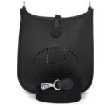 HERMÈS EVELYNE TPM BLACK CLEMENCE PALLADIUM HARDWARE