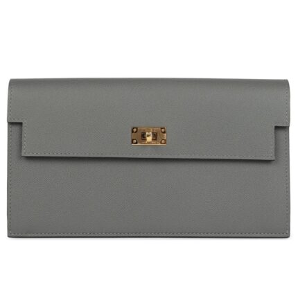 HERMÈS KELLY POCKET LONG WALLET GRIS MEYER MADAME GOLD HARDWARE