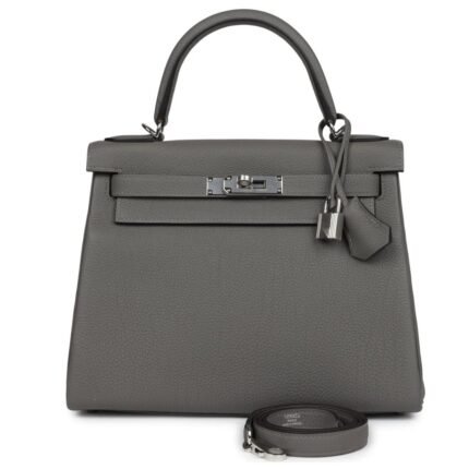 HERMÈS KELLY RETOURNE 28 GRIS MEYER TOGO PALLADIUM HARDWARE