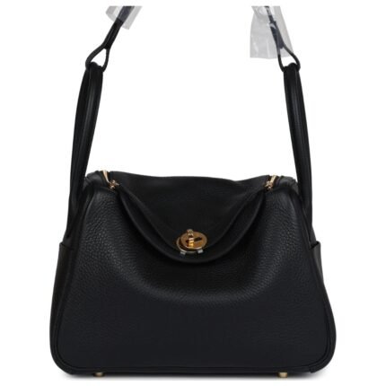 HERMÈS LINDY 26 BLACK CLEMENCE GOLD HARDWARE