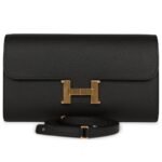HERMÈS CONSTANCE WALLET TO GO BLACK EPSOM GOLD HARDWARE