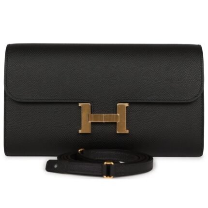HERMÈS CONSTANCE WALLET TO GO BLACK EPSOM GOLD HARDWARE