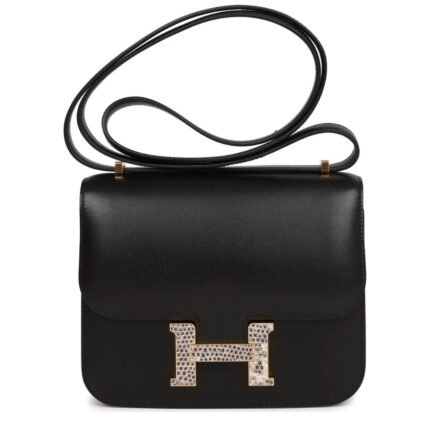 HERMÈS CONSTANCE 18 BLACK TADELAKT AND OMBRE LIZARD GOLD HARDWARE