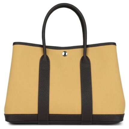 HERMÈS GARDEN PARTY 30 PAILLE TOILE MILITAIRE CANVAS AND EBENE NEGONDA PALLADIUM HARDWARE